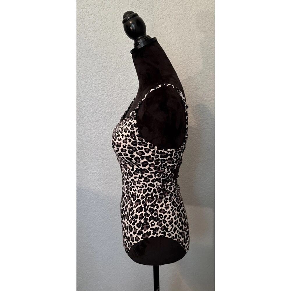 Aqua Green One Piece Swimsuit Cheetah Print Criss Cross Back Strap Built In Bra - Picture 4 of 7